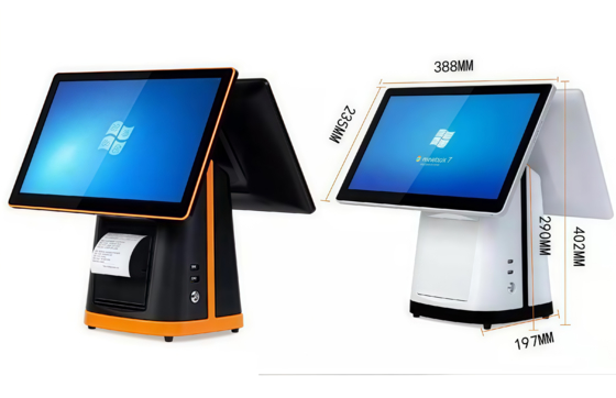 دستگاه POS با صفحه نمایش دوگانه 15.6 اینچی و روشنایی بالا 300cdm2 برای فروشگاه‌های خرده‌فروشی و رستوران